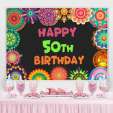 Lofaris Peacock Tail Flower Black Happy 50Th Birthday Backdrop